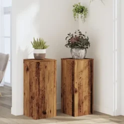 Växtställ 2-pack av konstruerat trä - Perfekt för inomhusbruk | Storlek: 30x30x70 cm | Färg: Åldrat trä