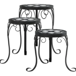 Växtställ 3-pack i svart och vit keramik - Mosaikdesign | Färg: Svart/Vit | Storlek: Standard