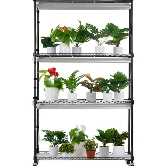 Växtställning med växtlampor 180W, justerbar höjd, energieffektiv belysning, 59,1 cm hög, perfekt för inomhusodling och snabb tillväxt