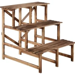 Växttrappa blomhylla 3 steg granträ 80 x 80 x 78 cm för trädgård/balkong/terrass