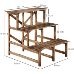Växttrappa blomhylla 3 steg granträ 80 x 80 x 78 cm för trädgård/balkong/terrass