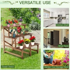 Växttrappa blomhylla 3 steg granträ 80 x 80 x 78 cm för trädgård/balkong/terrass