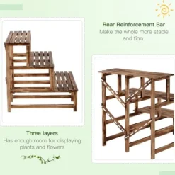 Växttrappa blomhylla 3 steg granträ 80 x 80 x 78 cm för trädgård/balkong/terrass