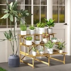 Växttrappa/blomhylla 3 steg gran 120x80x78 cm för trädgård balkong terrass