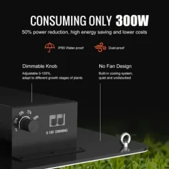 300W kvantbräda LED odlingsväxtljus, fullspektrum, låg energiförbrukning/värme/ljud, för alla tillväxtstadier, enkel installation/justering