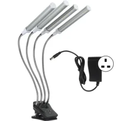 96W LED Grow Lamp LCD Display 4 Head 360° Justerbar Silver Plant Grow Light för växthus 100‑240VUK Plugg