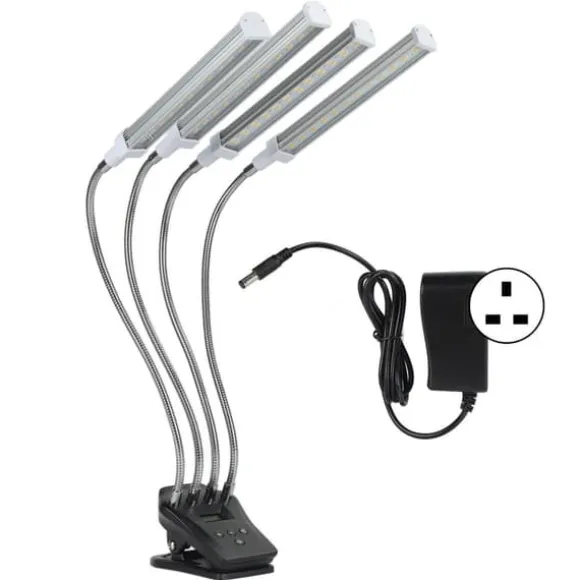 96W LED Grow Lamp LCD Display 4 Head 360° Justerbar Silver Plant Grow Light för växthus 100‑240VUK Plugg