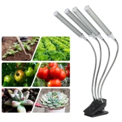 96W LED Grow Lamp LCD Display 4 Head 360° Justerbar Silver Plant Grow Light för växthus 100‑240VUK Plugg