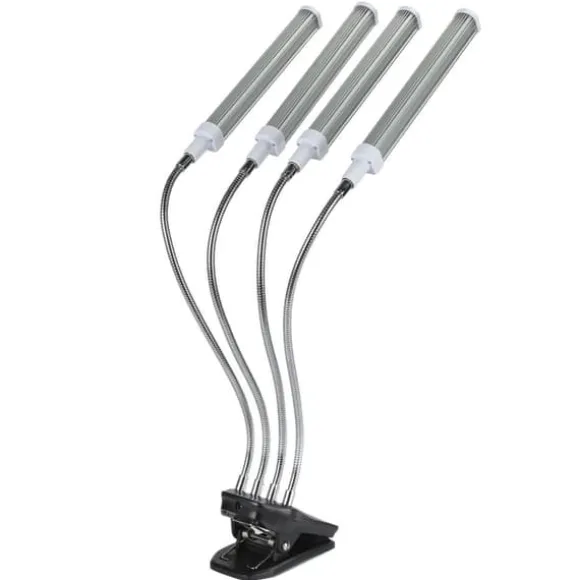 96W LED Grow Lamp LCD Display 4 Head 360° Justerbar Silver Plant Grow Light för växthus 100‑240VUK Plugg