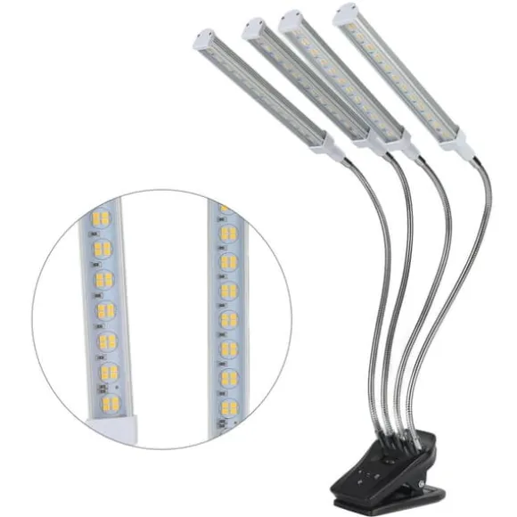 96W LED Grow Lamp LCD Display 4 Head 360° Justerbar Silver Plant Grow Light för växthus 100‑240VUK Plugg