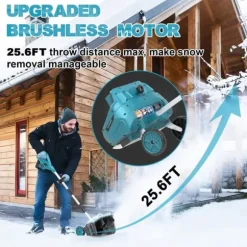 3500W 320MM 18V Borstlös Elektrisk Snöslunga – Sladdlös Snöborste Snöskyffel för Uppfart, Gård , Gata och Trottoar – med 2 batterier