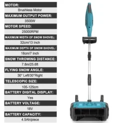 3500W 320MM 18V Borstlös Elektrisk Snöslunga – Sladdlös Snöborste Snöskyffel för Uppfart, Gård , Gata och Trottoar – med 2 batterier