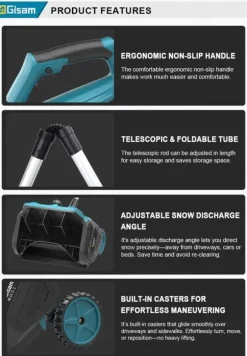 3500W 320MM 18V Borstlös Elektrisk Snöslunga – Sladdlös Snöborste Snöskyffel för Uppfart, Gård , Gata och Trottoar – med 2 batterier