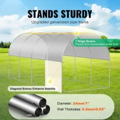 Walk-in Tunnelväxthus 14,6x6,36x6,3ft, Galvaniserad Ram, PE-Överdrag, Vit, Stort Utrymme, Hållbar Konstruktion