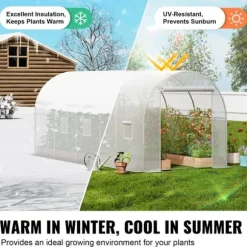Walk-in Tunnelväxthus 14,6x6,36x6,3ft, Galvaniserad Ram, PE-Överdrag, Vit, Stort Utrymme, Hållbar Konstruktion