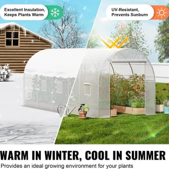 Walk-in Tunnelväxthus 14,6x6,36x6,3ft, Galvaniserad Ram, PE-Överdrag, Vit, Stort Utrymme, Hållbar Konstruktion