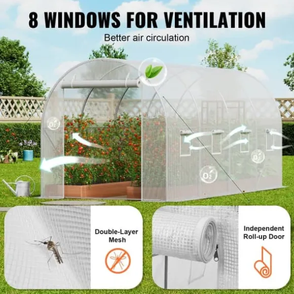 Walk-in Tunnelväxthus 14,6x6,36x6,3ft, Galvaniserad Ram, PE-Överdrag, Vit, Stort Utrymme, Hållbar Konstruktion