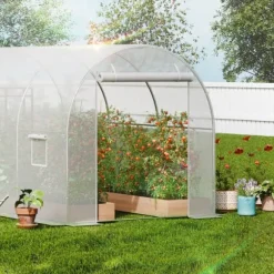 Walk-in Tunnelväxthus 14,6x6,36x6,3ft, Galvaniserad Ram, PE-Överdrag, Vit, Stort Utrymme, Hållbar Konstruktion