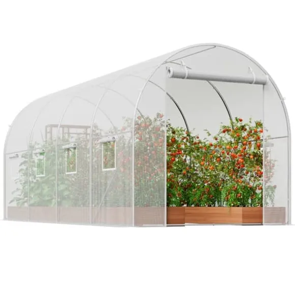 Walk-in Tunnelväxthus 14,6x6,36x6,3ft, Galvaniserad Ram, PE-Överdrag, Vit, Stort Utrymme, Hållbar Konstruktion