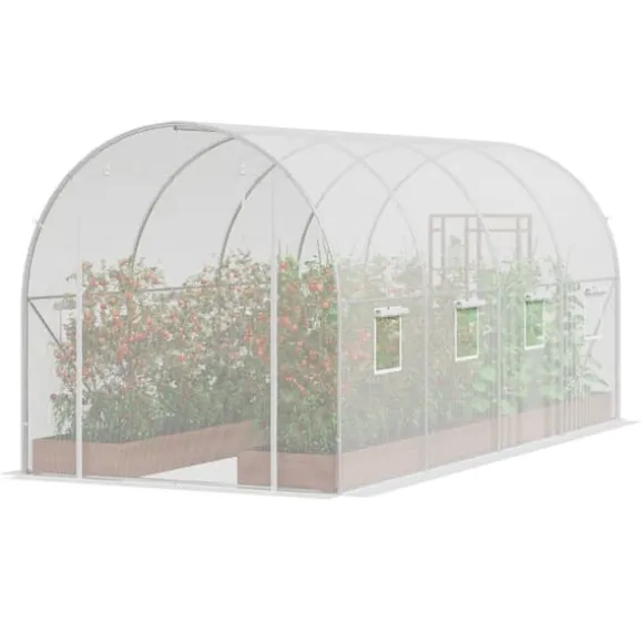 Walk-in Tunnelväxthus 14,6x6,36x6,3ft, Galvaniserad Ram, PE-Överdrag, Vit, Stort Utrymme, Hållbar Konstruktion