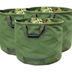 WHT - 3 x Trädgårdssäck 125L Extra-robust med Handtag, Grön Bladplockningssäck med Militärtyg H45.7 cm, D55.8 cm