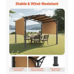 10x10 fot Pergola, Utfällbar Utomhuspergola med Baldakin, Bågformad Metallpergola, Robust Konstruktion