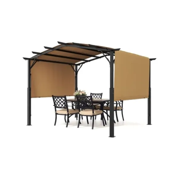 10x12 ft Utomhuspergola med Baldakin, Utfällbar Bågformad Metallpergola, Robust och Väderbeständig