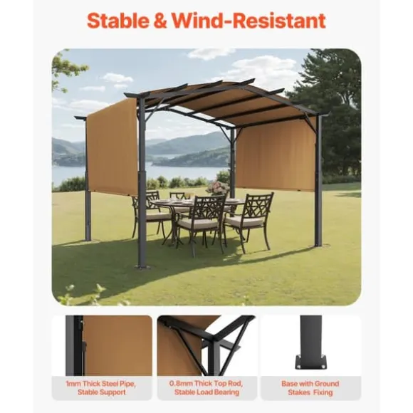 10x12 ft Utomhuspergola med Baldakin, Utfällbar Bågformad Metallpergola, Robust och Väderbeständig