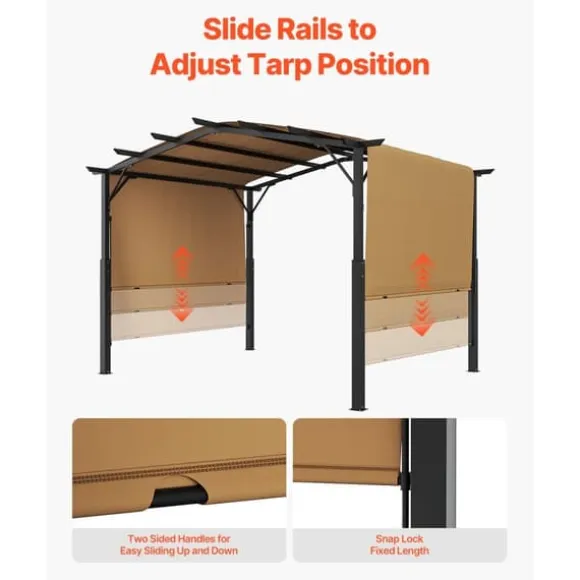 10x12 ft Utomhuspergola med Baldakin, Utfällbar Bågformad Metallpergola, Robust och Väderbeständig