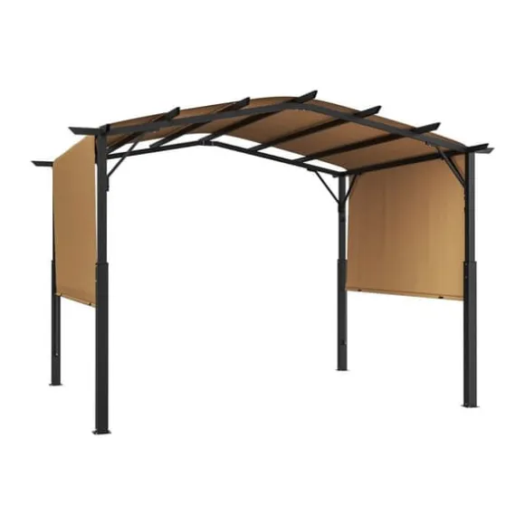 10x12 ft Utomhuspergola med Baldakin, Utfällbar Bågformad Metallpergola, Robust och Väderbeständig