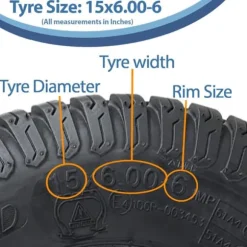 15x6.00-6 Hjul för gräsklippare Däck monterade på fälgar 20 mm lager (uppsättning om 2)