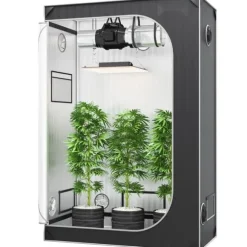 2x4 odlingstält, 48'' x 24'' x 72'', högreflekterande 2000D Mylar med fönster, verktygsväska och golvbricka för inomhusodling.