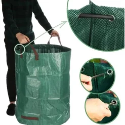 3X trädgårdspåse med bärhandtag - XL hopfällbar trädgårdsavfallspåse - rivsäker hopfällbar lövbehållare [868]