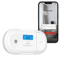 X-Sense Ansluten Kolfiberdetektor, Push-notiser i realtid via X-Sense Hemsäkerhetsapp, Batteri