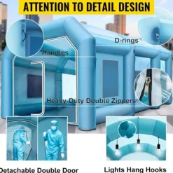 4x2,5x2,2m uppblåsbart målarbås med kompletta tillbehör, bärbar billackeringstält arbetsstation, rymligt utrymme, effektiv luftfiltrering
