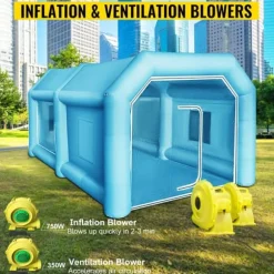 4x2,5x2,2m uppblåsbart målarbås med kompletta tillbehör, bärbar billackeringstält arbetsstation, rymligt utrymme, effektiv luftfiltrering