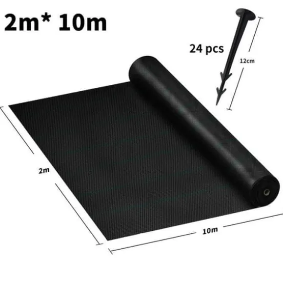YUENFONG Mulchduk, Anti Ogräs 100 g-m², Rivbeständig, Anti-UV och vattengenomsläpplig, Svart (2×10 m)